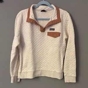 Patagonia Women’s Quilted Cream and Terracotta Quarter Snap Sweater